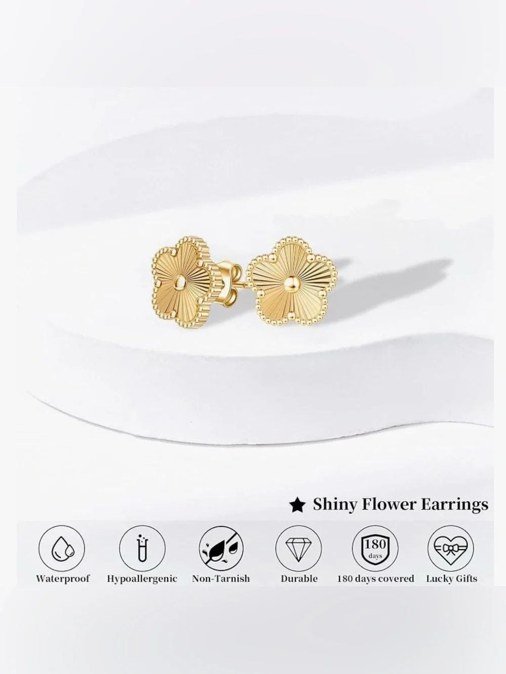 Gold Plated Clover Floral Stud Earrings - Women Jewelry